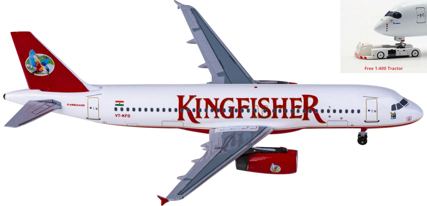 1:400 AeroClassics AC411259 Kingfisher Airbus A320 VT-KFD Aircraft Model+Free Tractor