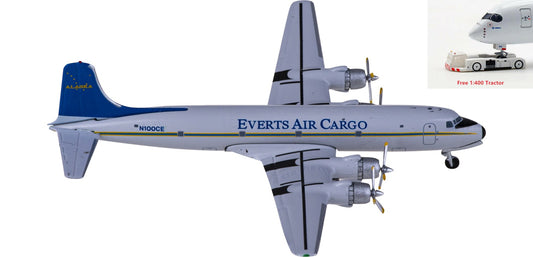 1:400 AeroClassics AC411282 Everts Air Cargo Douglas DC-6 N100CE Aircraft Model+Free Tractor