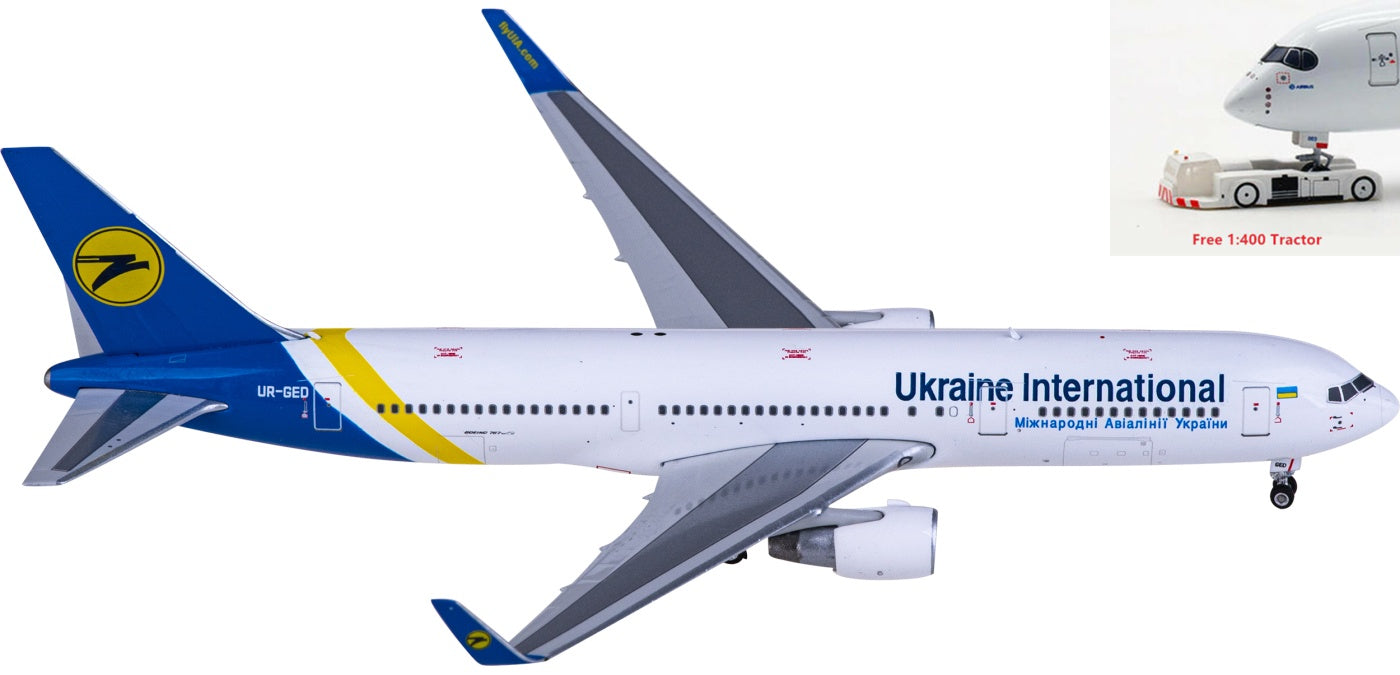 1:400 Phoenix PH11834 Ukraine International Boeing 767-300ER UR-GED Aircraft Model+Free Tractor