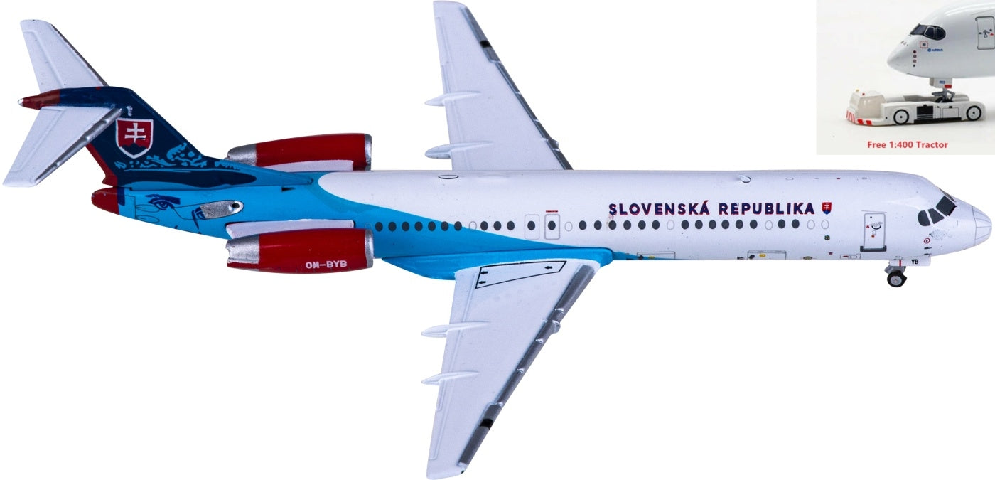 1:400 JC Wings LH4235 Slovak Fokker 100 OM-BYB Aircraft Model+Free Tractor