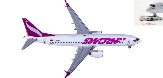1:400 NG Models NG88022 Swoop Airlines Boeing 737 MAX 8 C-GISM Aircraft Model+Free Tractor