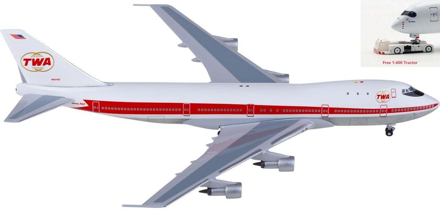 1:400 AeroClassics BBX41667 TWA Boeing 747-100 N93102 Aircraft Model+Free Tractor