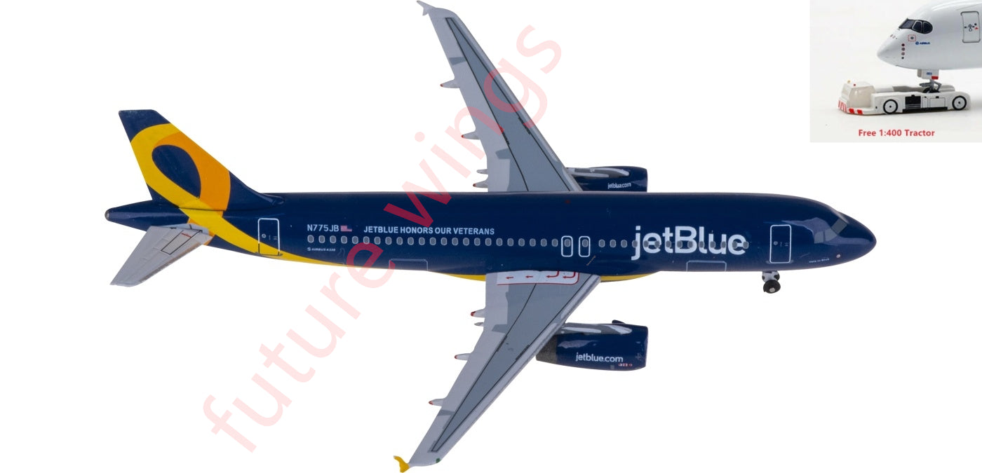 1:400 AeroClassics AC411267 JetBlue Airbus A320 N775JB Aircraft Model+Free Tractor