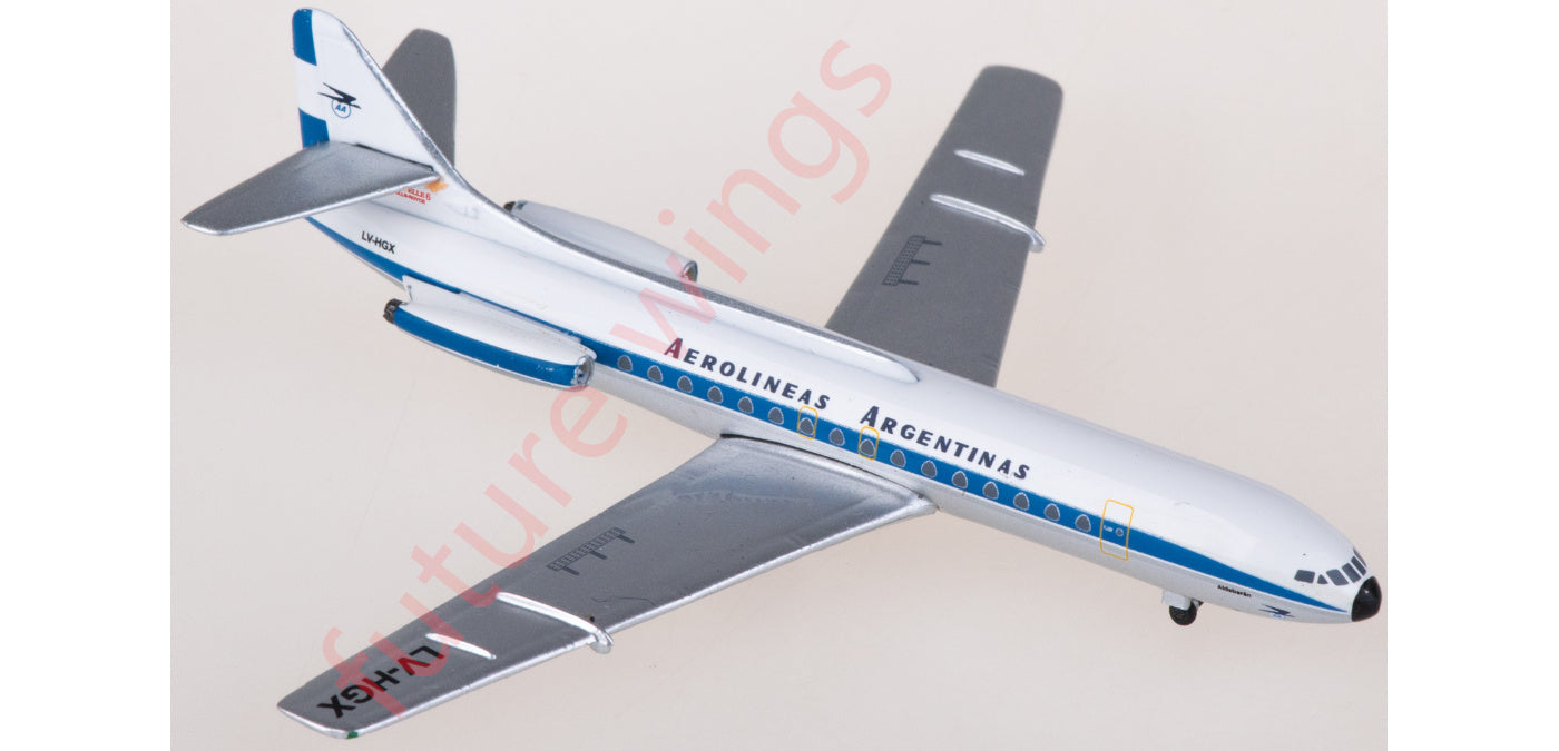 1:400 AeroClassics AC411339 Aerolíneas Argentinas Sud Aviation SE 210 LV-HGX Aircraft Model+Free Tractor