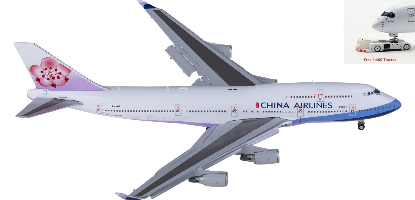 1:400 JC Wings XX4977A China Airlines Boeing 747-400 B-18215 "Flaps Down"Aircraft Model+Free Tractor