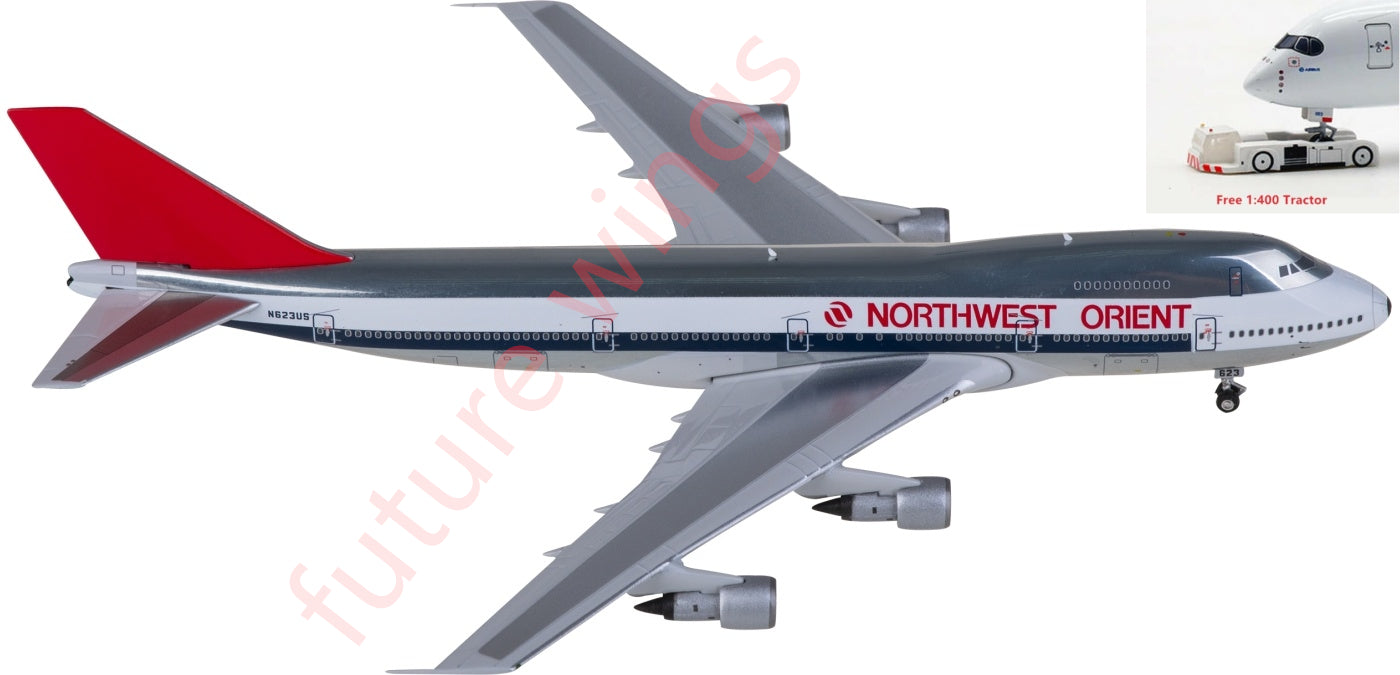 1:400 Phoenix PH04594 Northwest Airlines Boeing 747-200 N623US Aircraft Model+Free Tractor