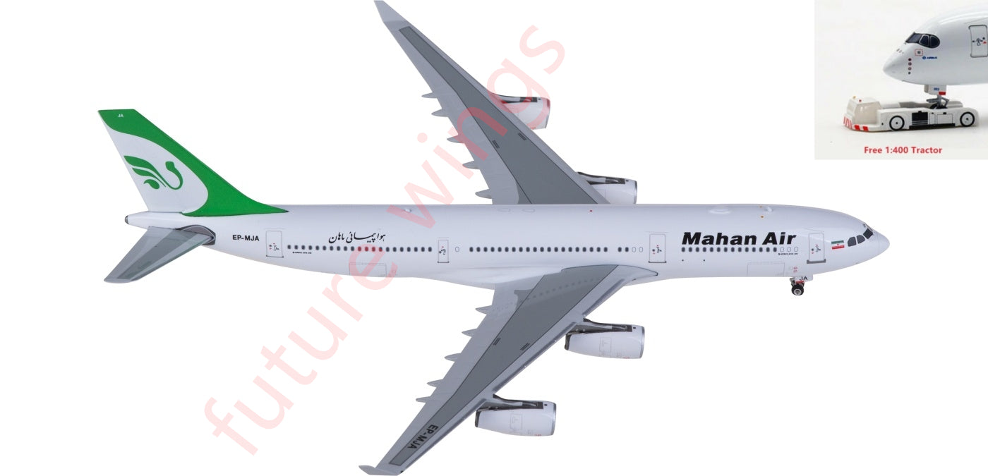 1:400 Phoenix PH11929 Mahan Air Airbus A340-200 EP-MJA Aircraft Model+Free Tractor