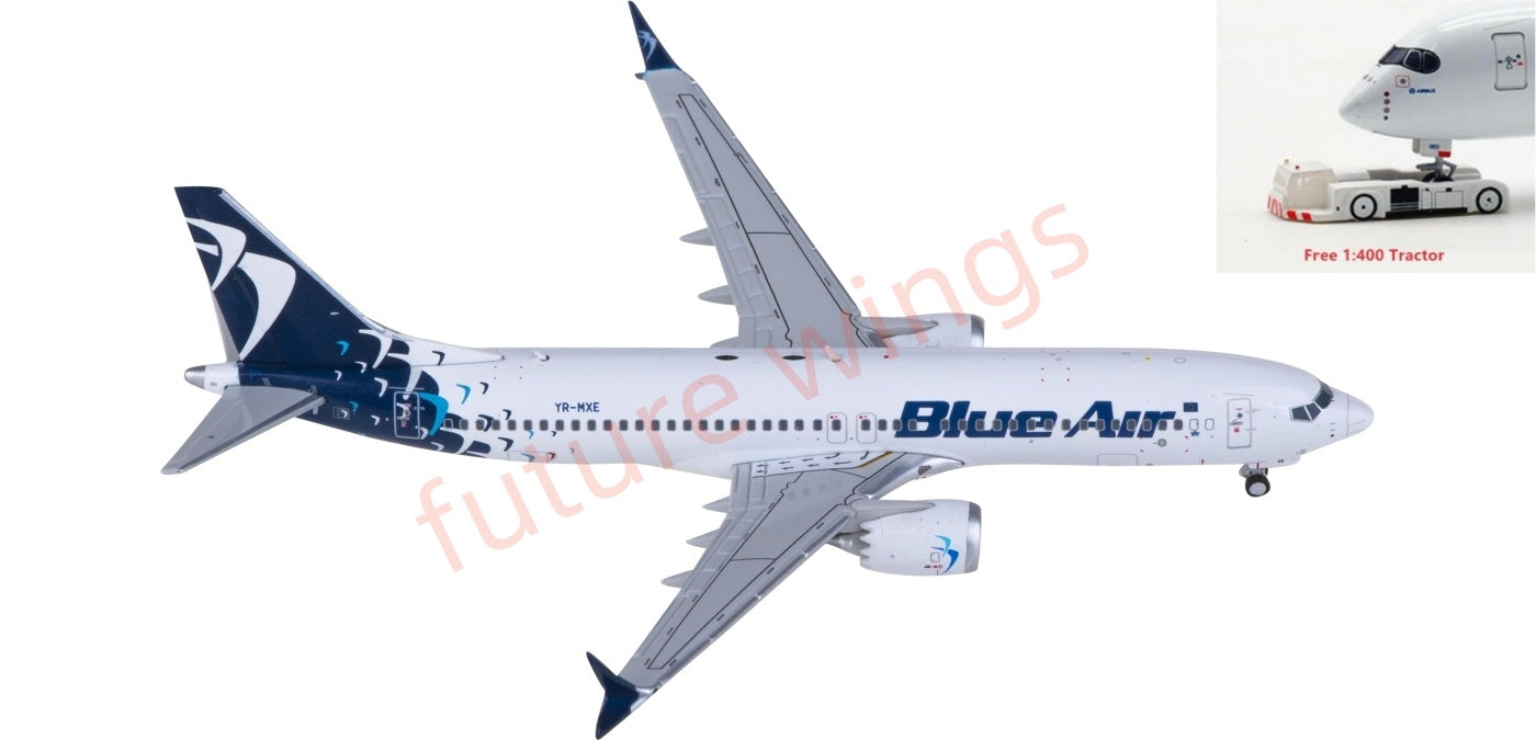 1:400 JC Wings LH4312 Blue Air Boeing 737 MAX 8 YR-MXE Aircraft Model+Free Tractor