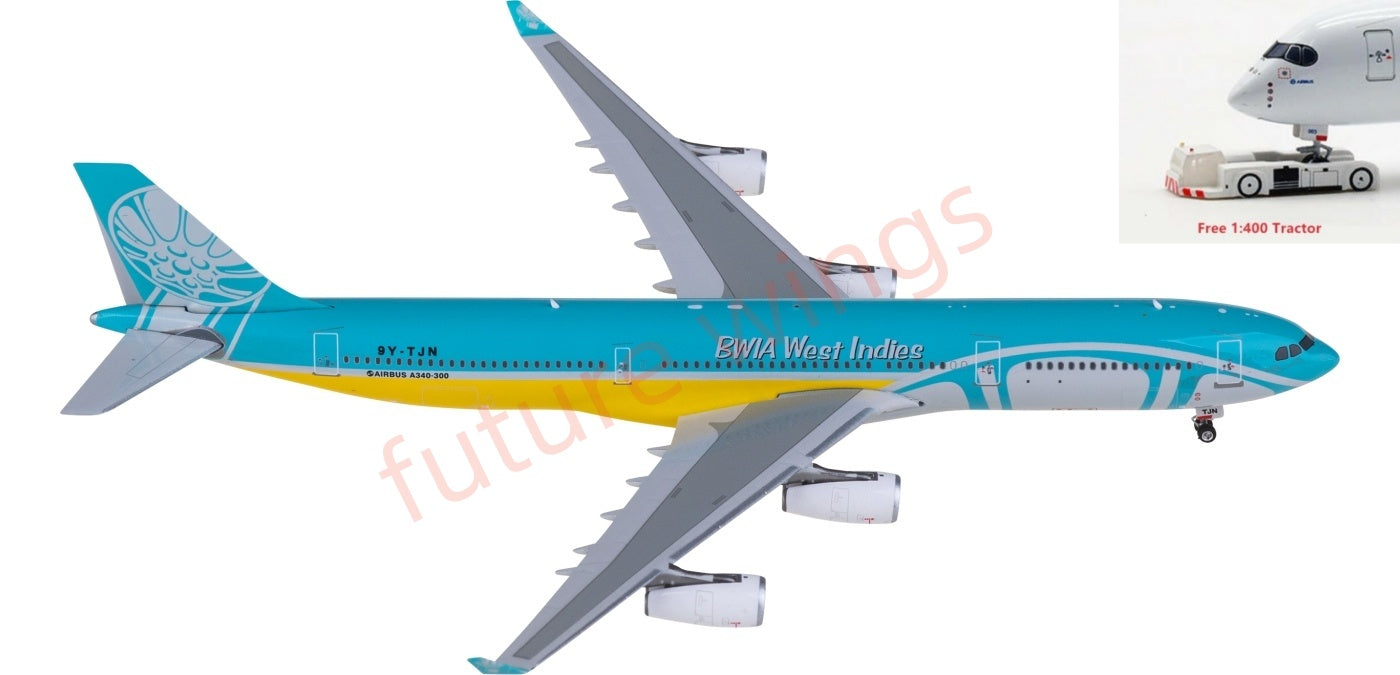 1:400 Phoenix PH11958 BWIA West Indies Airways Airbus A340-300 9Y-TJN Aircraft Model+Free Tractor