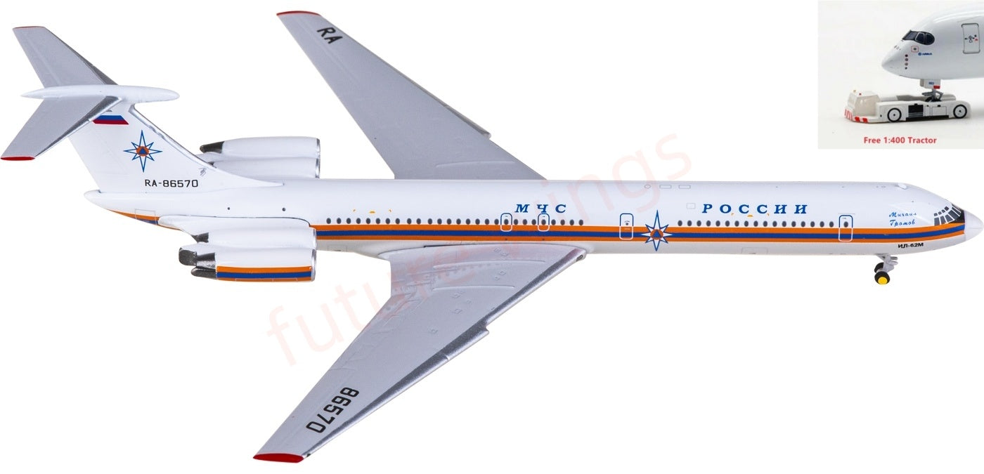 1:400 Phoenix PH12006 Russia Emercom Ilyushin IL-62M RA-86570 Aircraft Model+Free Tractor