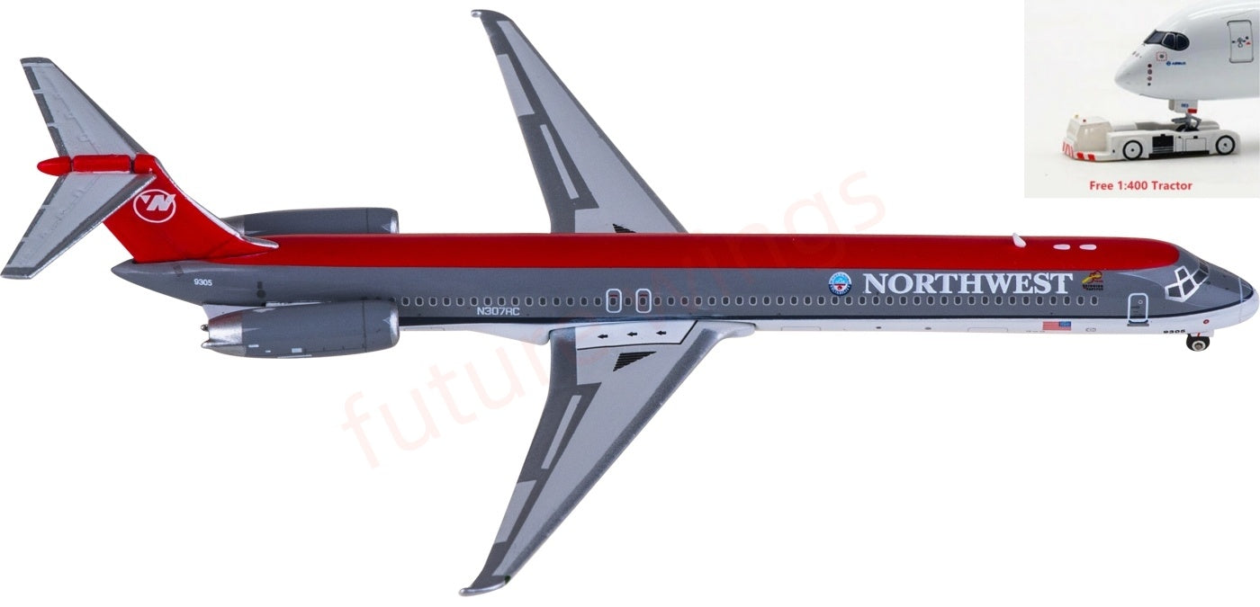 1:400 Phoenix PH04662 Northwest Airlines McDonnell Douglas MD-82 N307RC Aircraft Model+Free Tractor