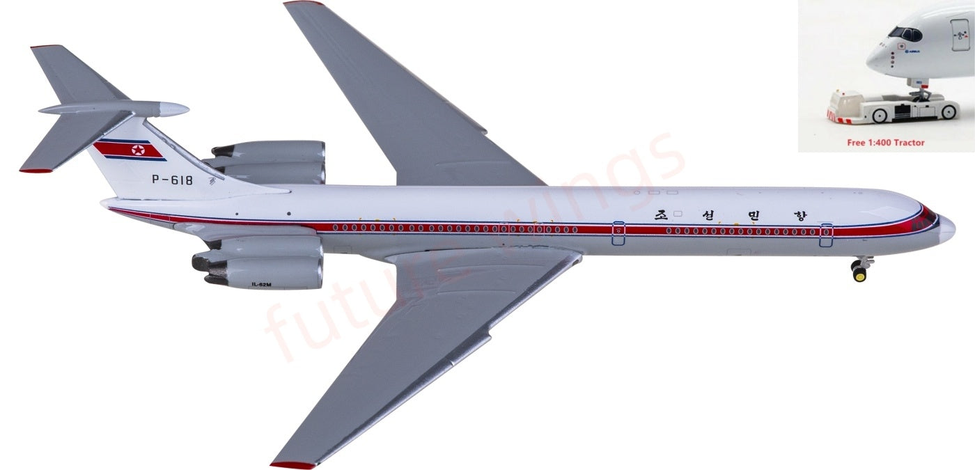 1:400 Phoenix PH12018 Air Koryo Ilyushin IL-62M P-618 Aircraft Model+Free Tractor