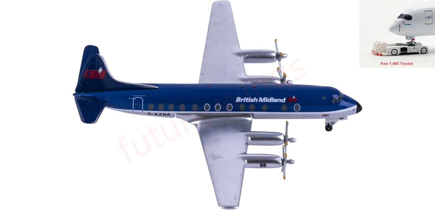 1:400 AeroClassics  AC411460 British Midland Vickers Viscount 800 G-AZNA Aircraft Model+Free Tractor