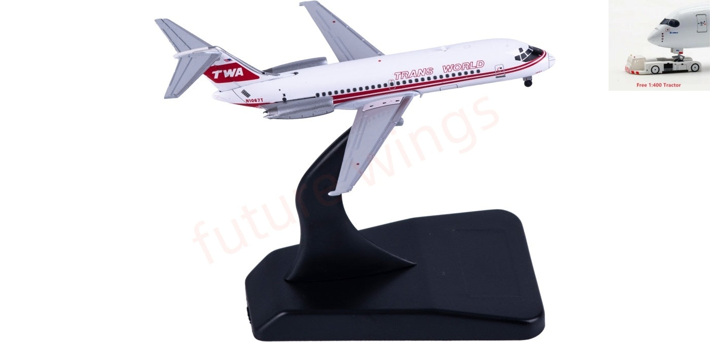 1:400 V1-400 V400009 TWA McDonnell Douglas DC-9-15 N1067T Aircraft Model Free Tractor+Stand