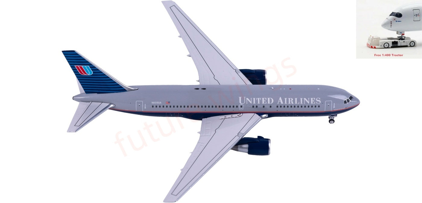 1:400 V1-400 V400020 United Airlines B767-200ER N609UA Aircraft Model+Free Tractor