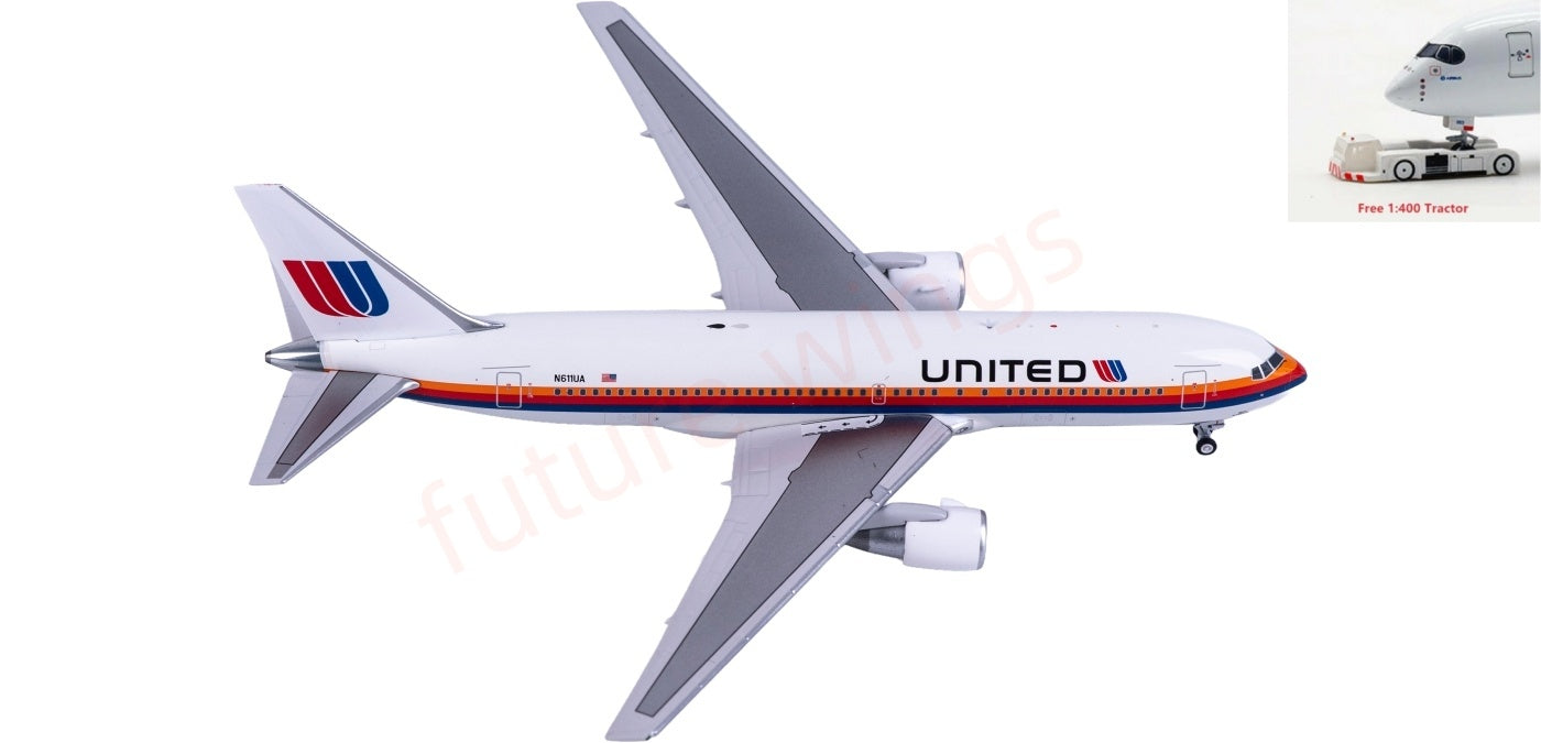 1:400 V1-400 V400019 United Airlines B767-200ER N606UA Aircraft Model+Free Tractor