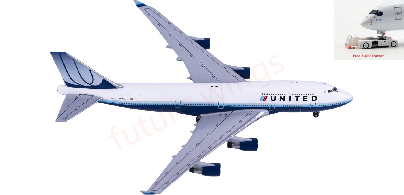 1:400 AeroClassics BBX41652 United Airlines B747-400 N198UA Aircraft Model+Free Tractor