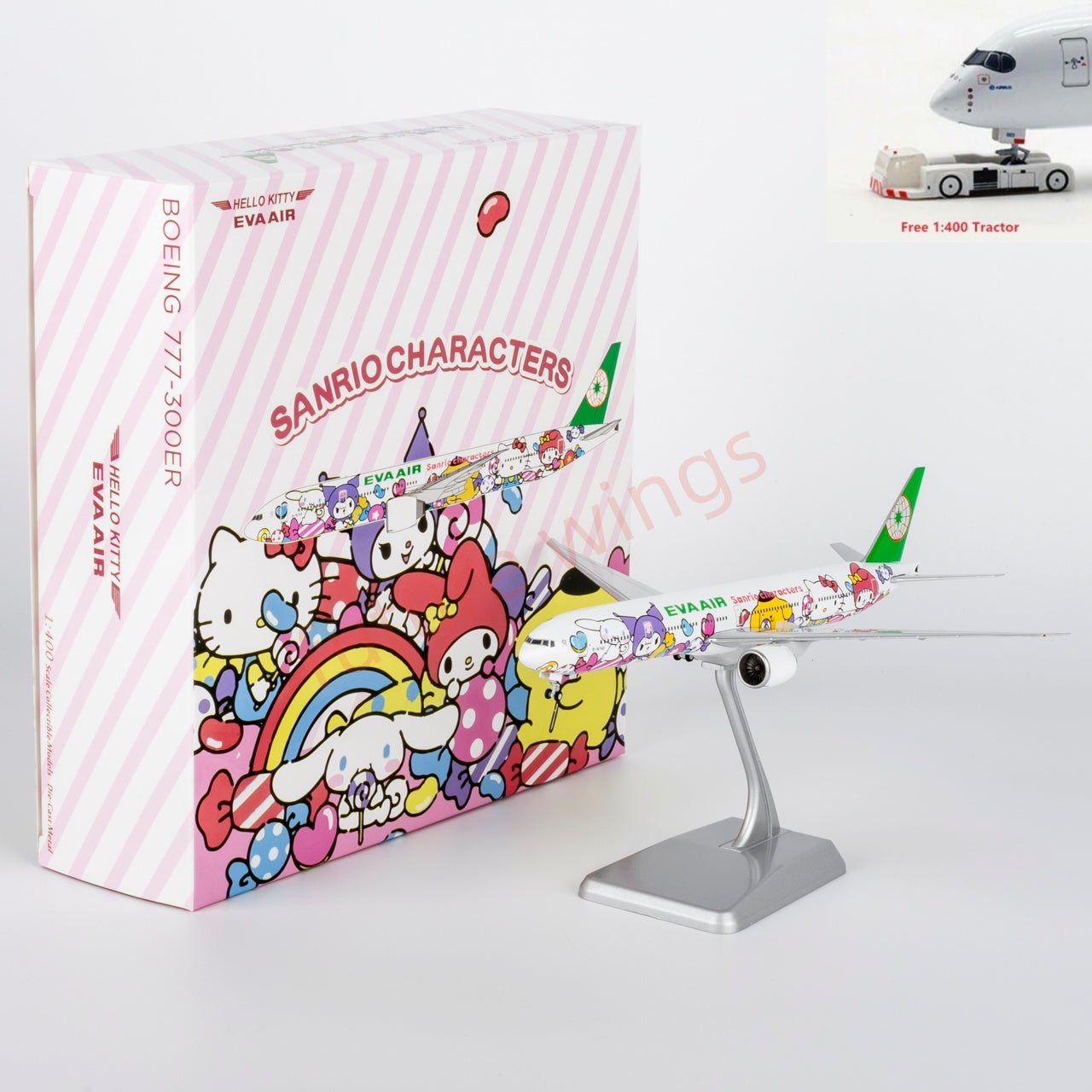 1:400 NG Lite EVA047 EVA Air B777-300ER B-16740 "Hello Kitty" Aircraft Model+Free Tractor