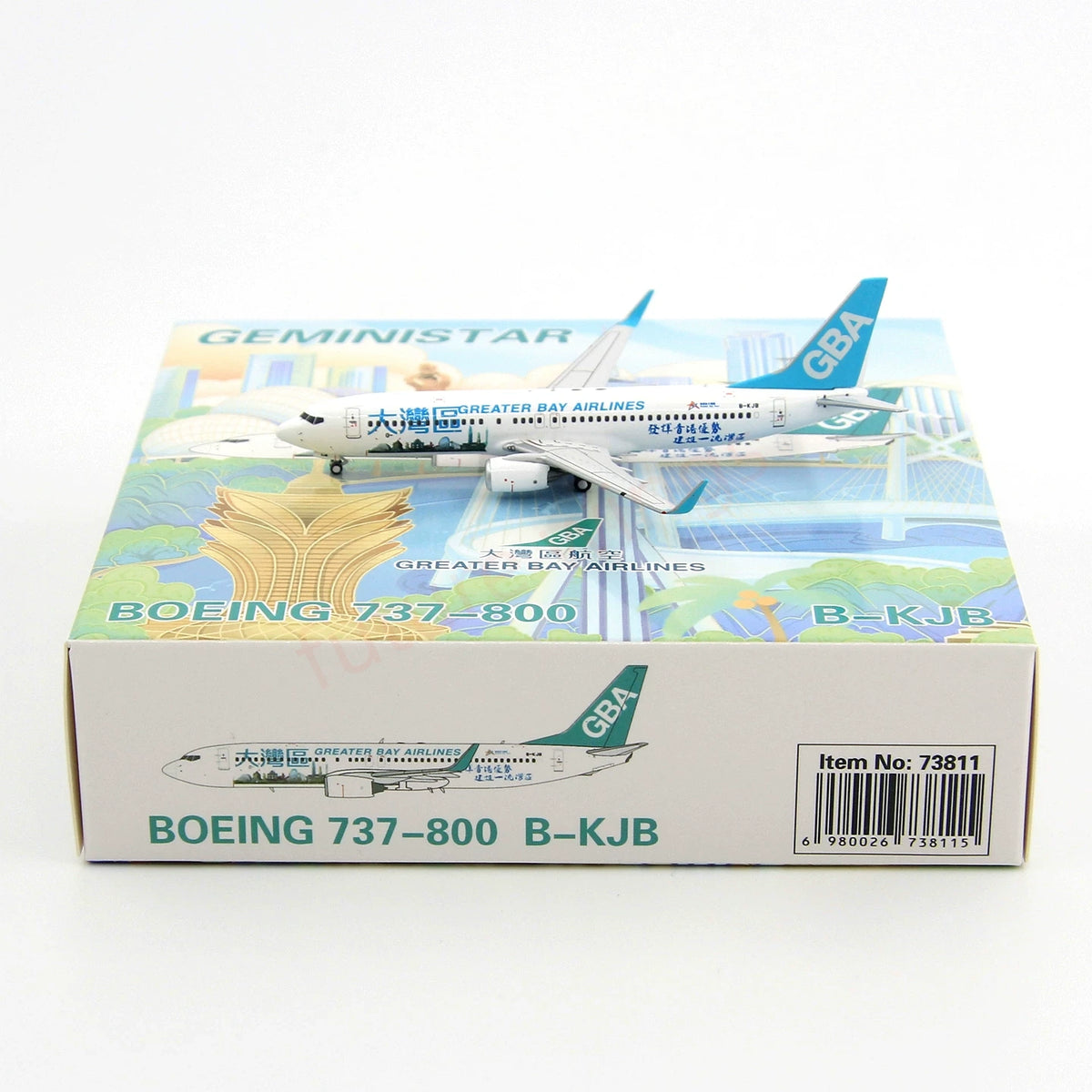 1:400 Geministar Greater Bay Airlines B737-800 B-KJB/KJD Aircraft Model+Free Tractor