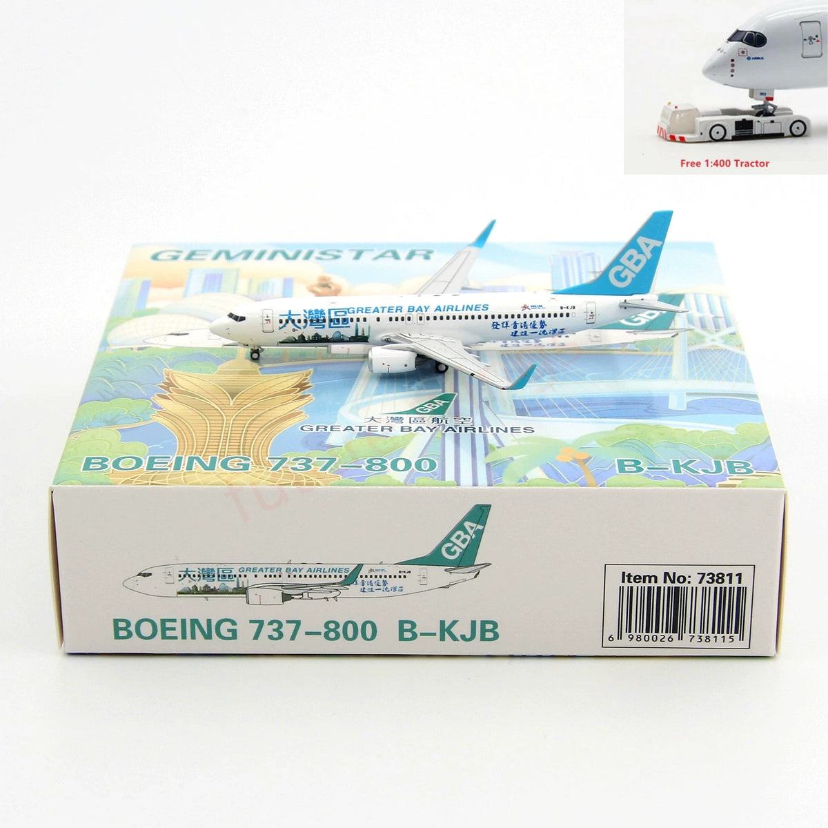 1:400 Geministar Greater Bay Airlines B737-800 B-KJB/KJD Aircraft Model+Free Tractor