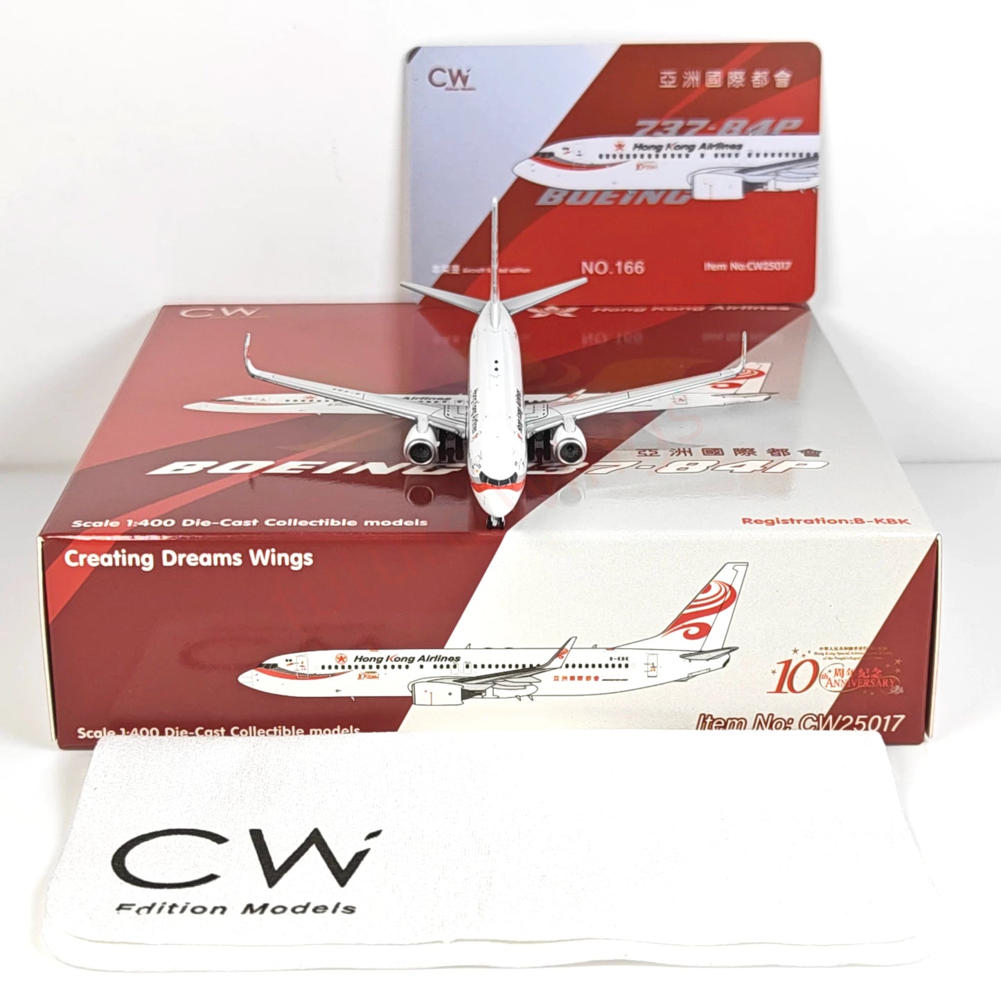 1:400 CW MODEL HongKong Airlines B737-800 B-KBK Aircraft Model+Free Tractor