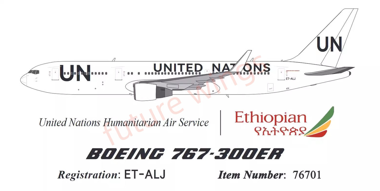 1:400 HaHa Model United National B767-300ER ET-ALJ Aircraft Model+Free Tractor