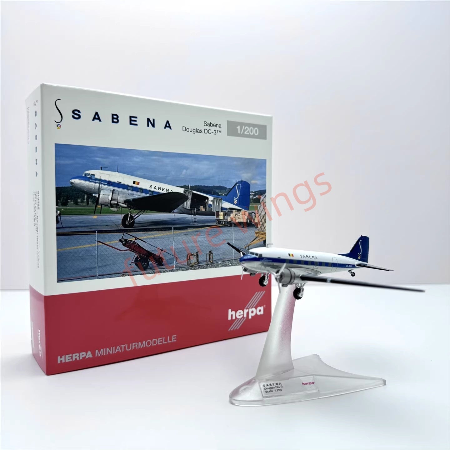 1:200 Herpa Wings PAN AM/Sabena/Swiss/Martin Air Douglas DC-3 Diecast Aircraft Model