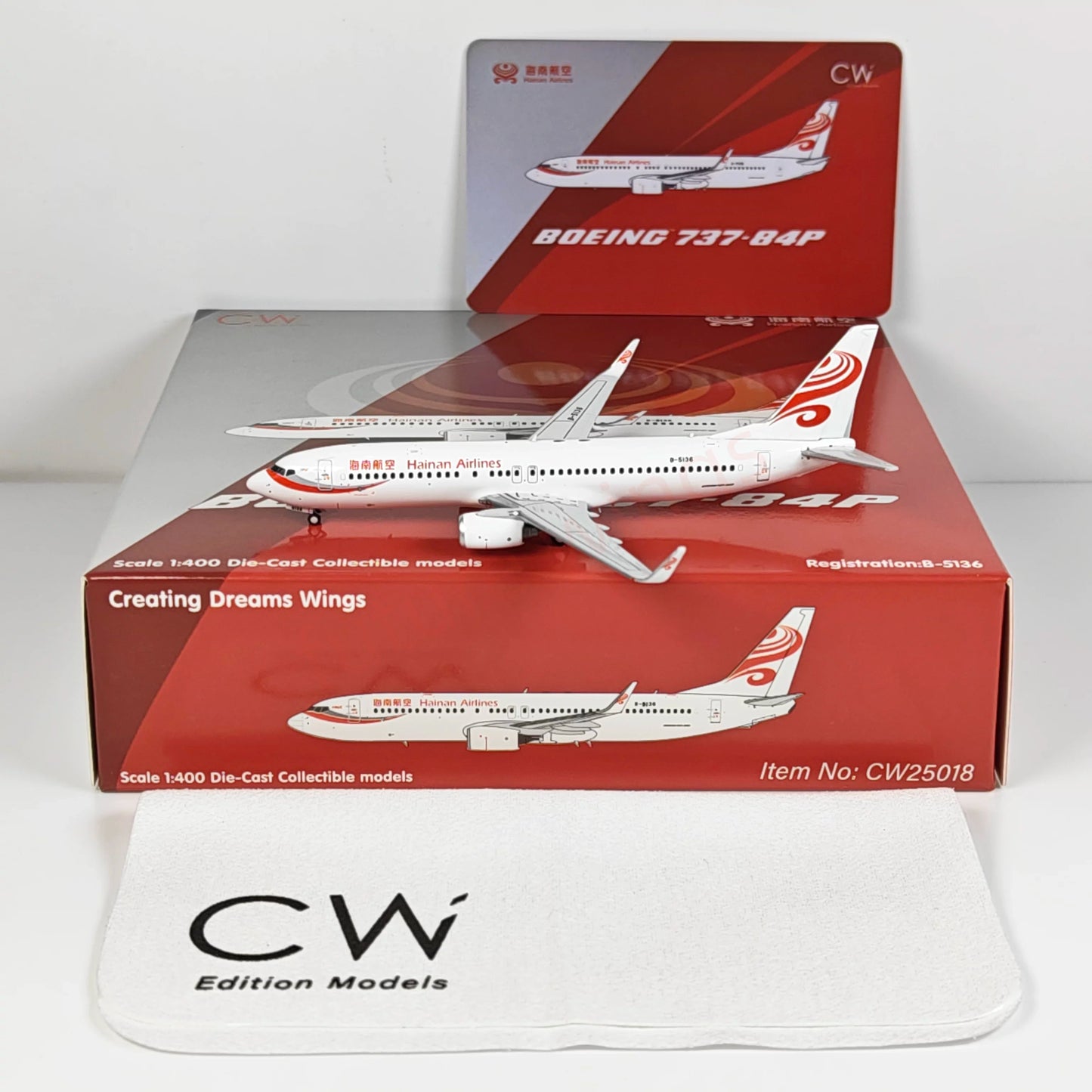 1:400 CW MODEL Hainan Airlines B737-800 B-5136 Aircraft Model+Free Tractor