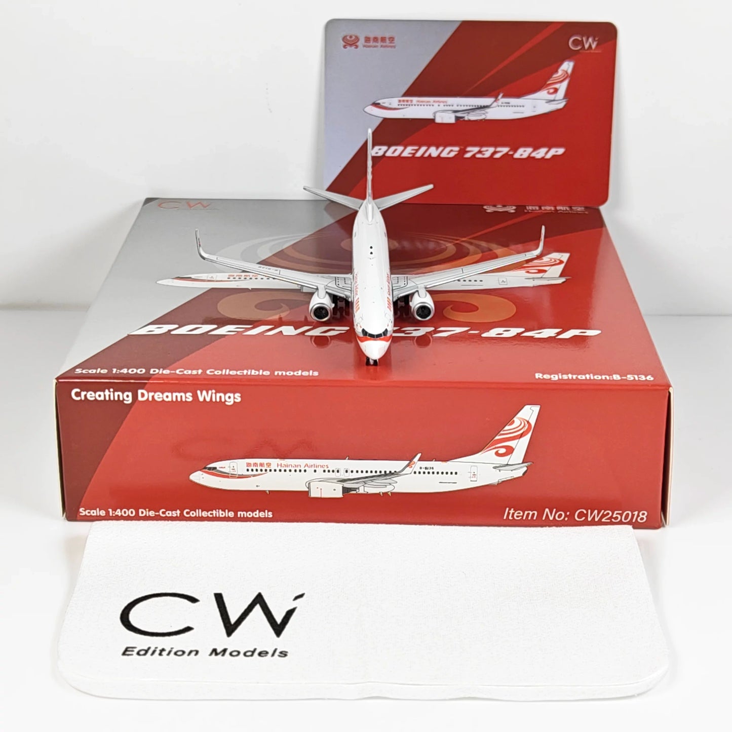 1:400 CW MODEL Hainan Airlines B737-800 B-5136 Aircraft Model+Free Tractor