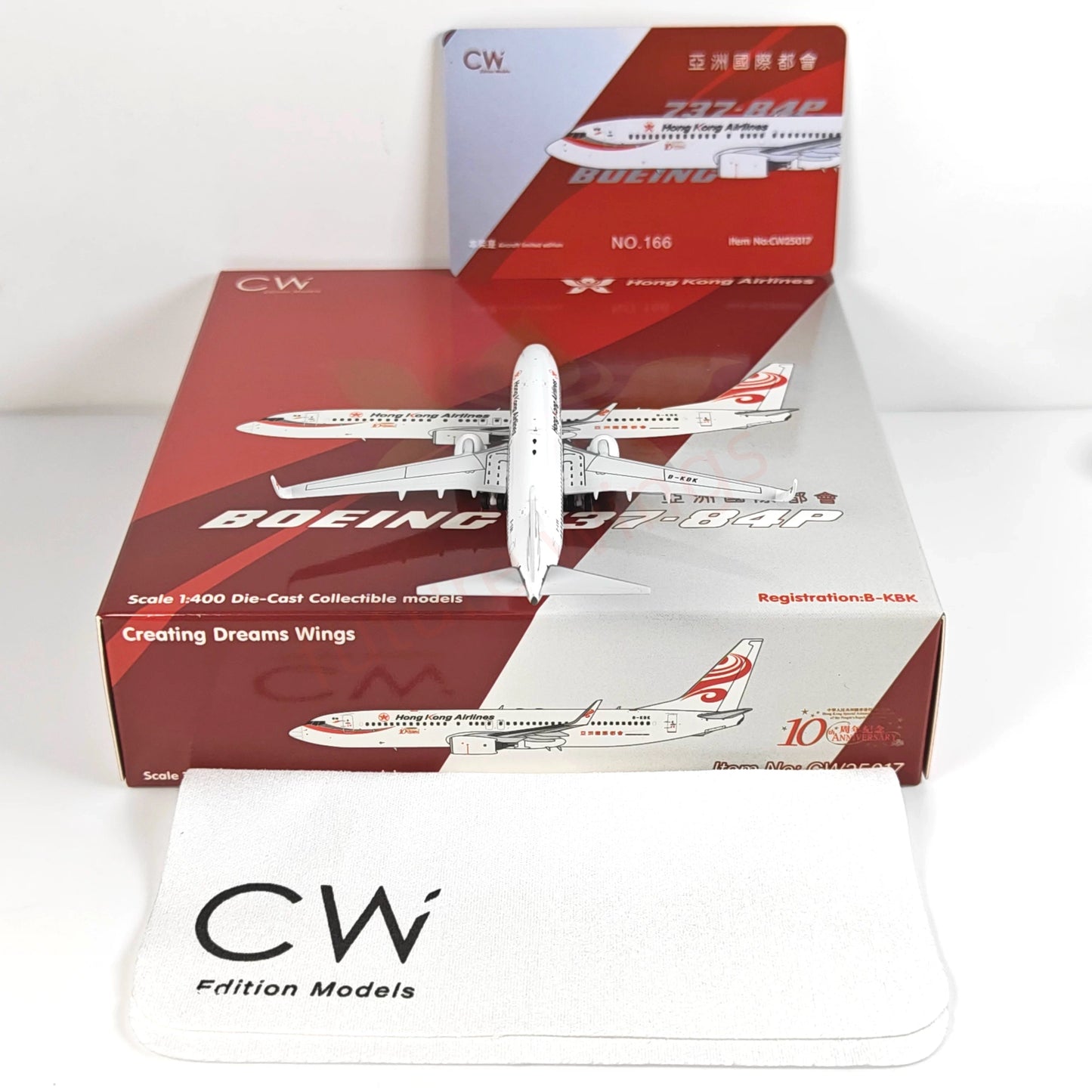 1:400 CW MODEL HongKong Airlines B737-800 B-KBK Aircraft Model+Free Tractor