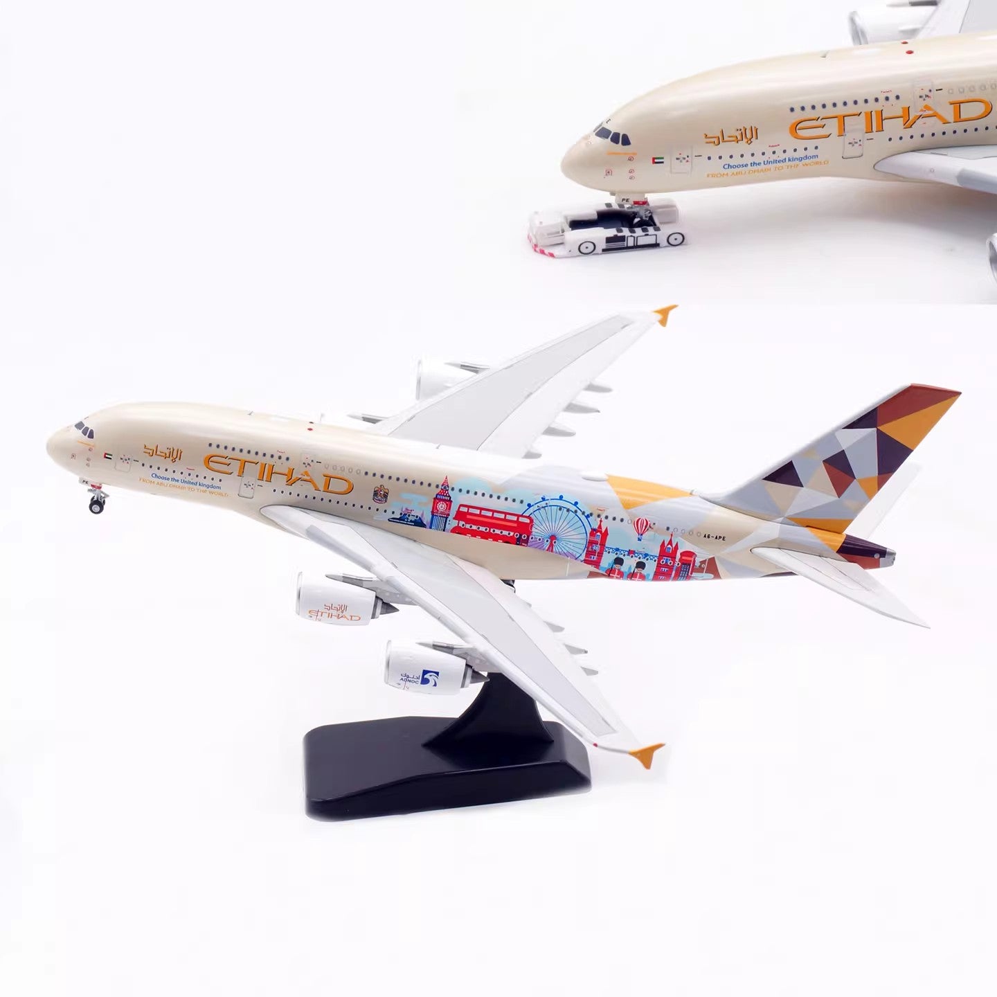 1:400 Aviation400 Etihad Airways A380 A6-APE Aircraft Model Free Tractor+Stand