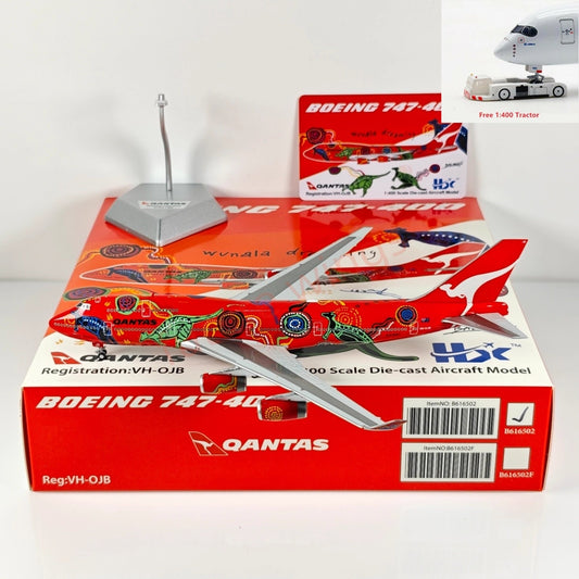 1:400 HX Models Qantas Airways B747-400 VH-OJB Aircraft Model Free Tractor +Stand