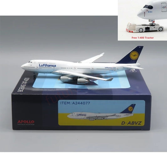 1:400 Apollo Lufthansa Airlines B747-400 D-ABVZ Aircraft Model+Free Tractor