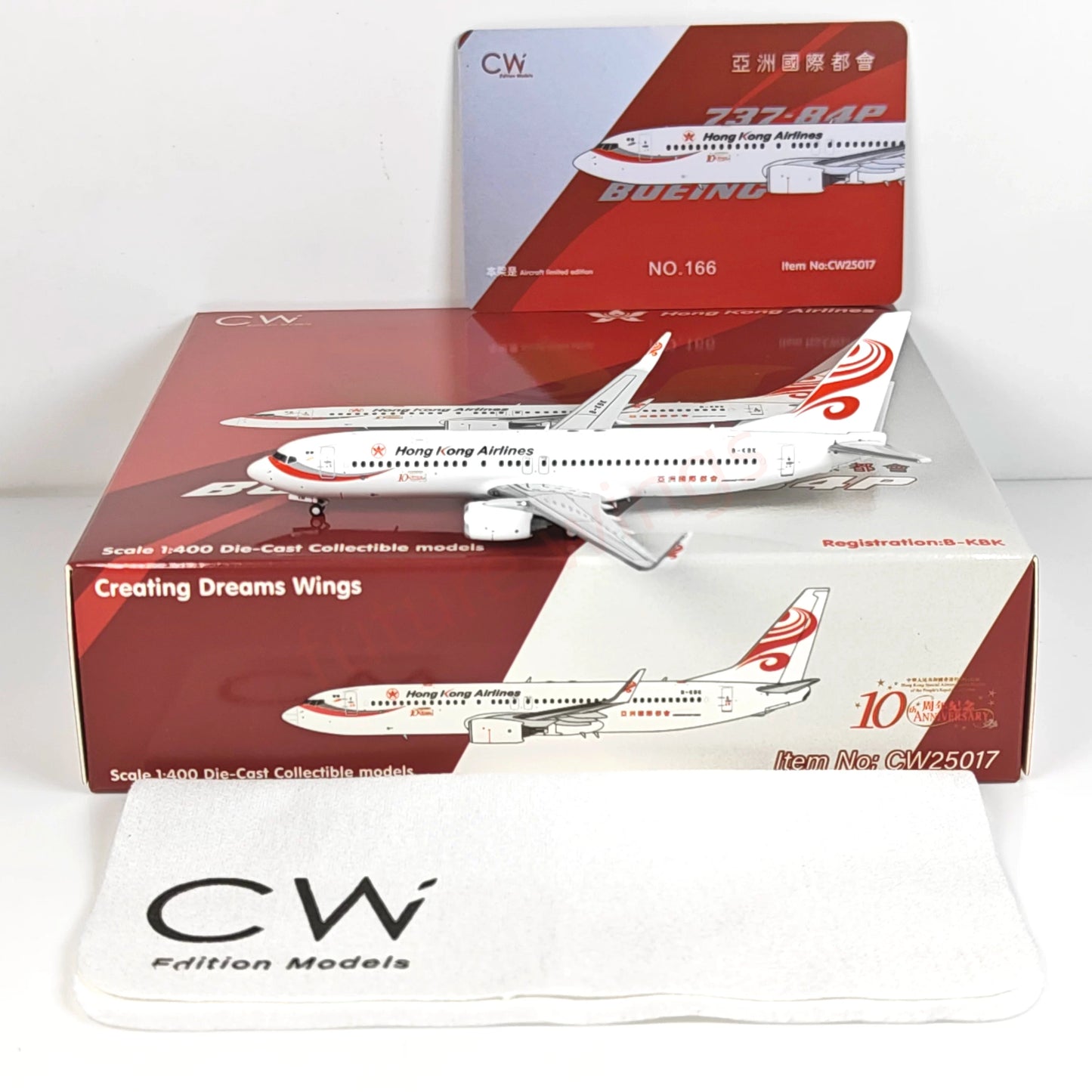 1:400 CW MODEL HongKong Airlines B737-800 B-KBK Aircraft Model+Free Tractor