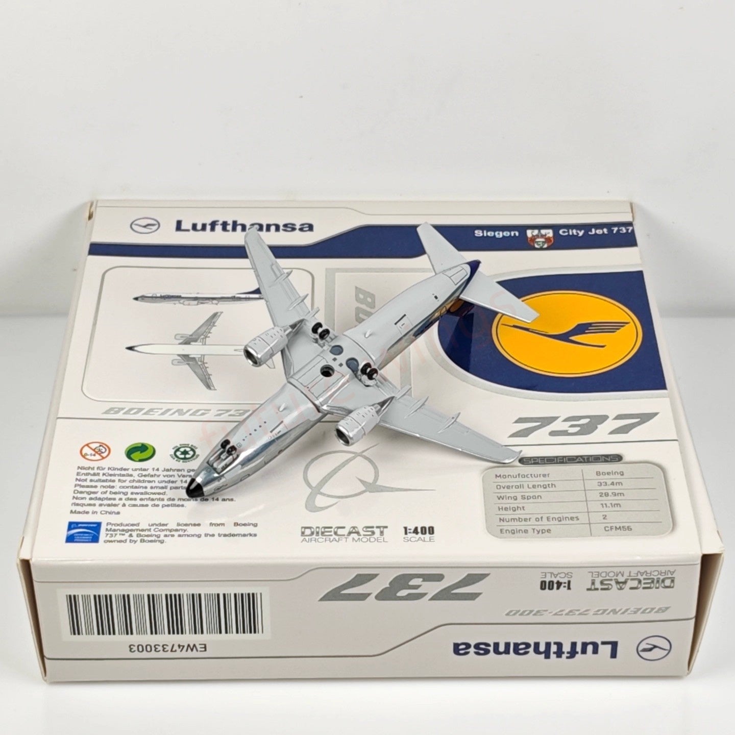 1:400 JC Wings EW4733003 Lufthansa Airlines B737-300 D-ABXD Aircraft Model+Free Tractor