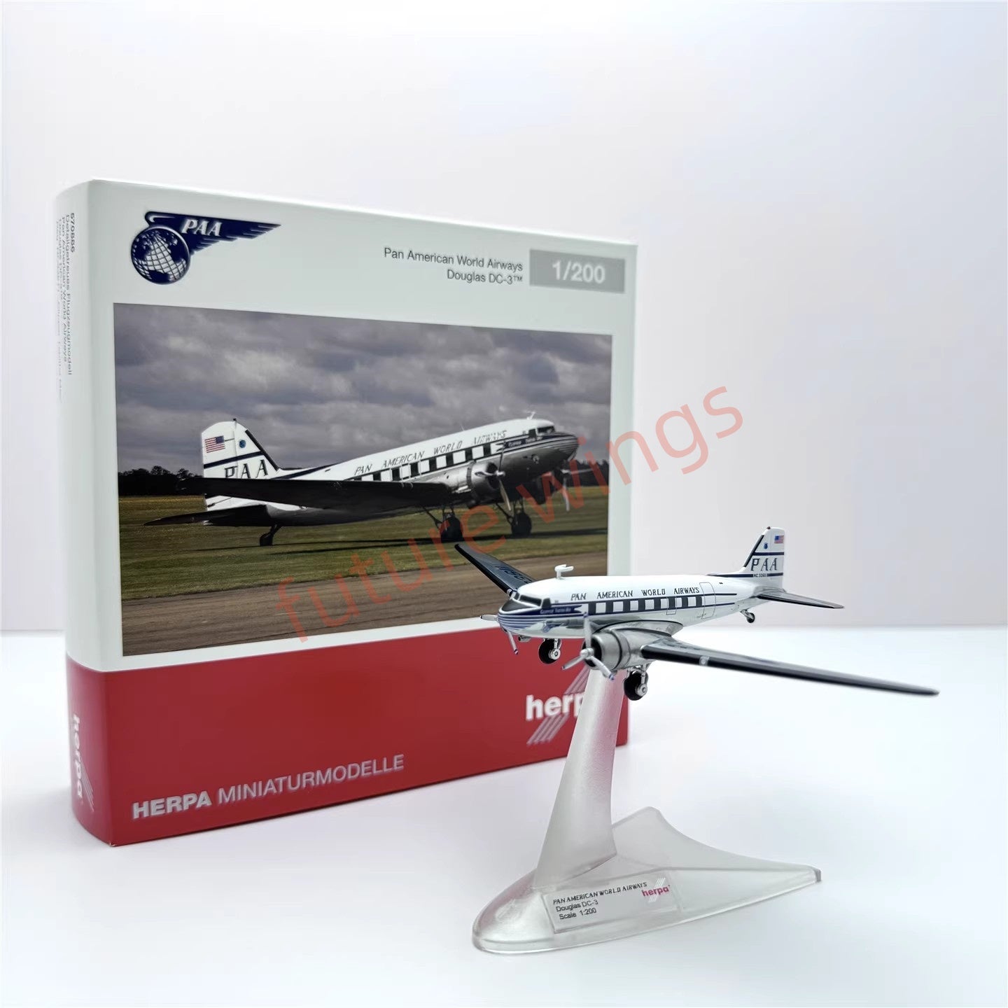 1:200 Herpa Wings PAN AM/Sabena/Swiss/Martin Air Douglas DC-3 Diecast Aircraft Model