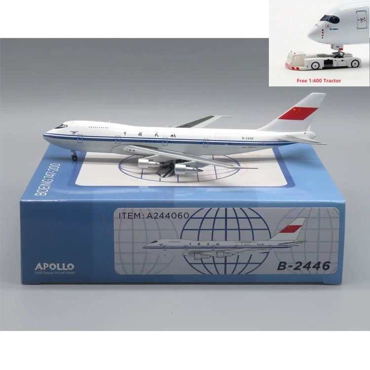 1:400 Apollo CAAC B747-200 B-2446 Aircraft Model+Free Tractor