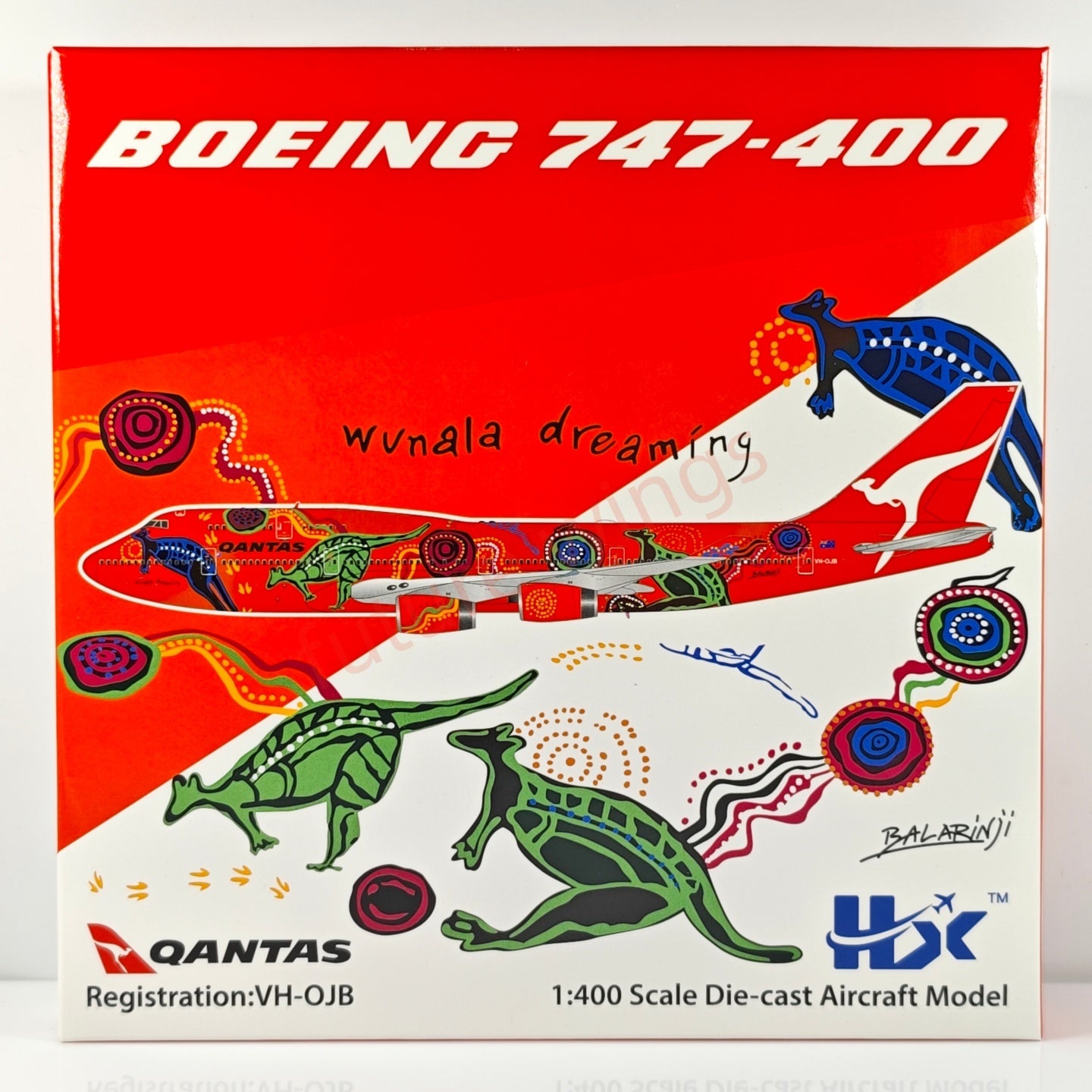1:400 HX Models Qantas Airways B747-400 VH-OJB Aircraft Model Free Tractor +Stand