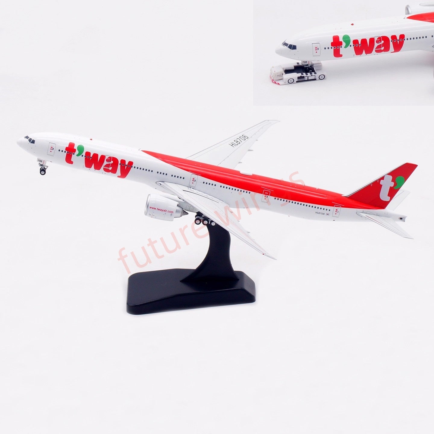 1:400 Aviation400 T'Way Air B777-300ER HL8706 Aircraft Model Free Tractor+Stand