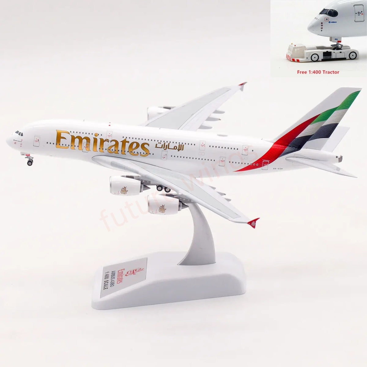 1:400 Aviation400 Emirates A380 A6-EOH Aircraft Model Free Tractor+Stand