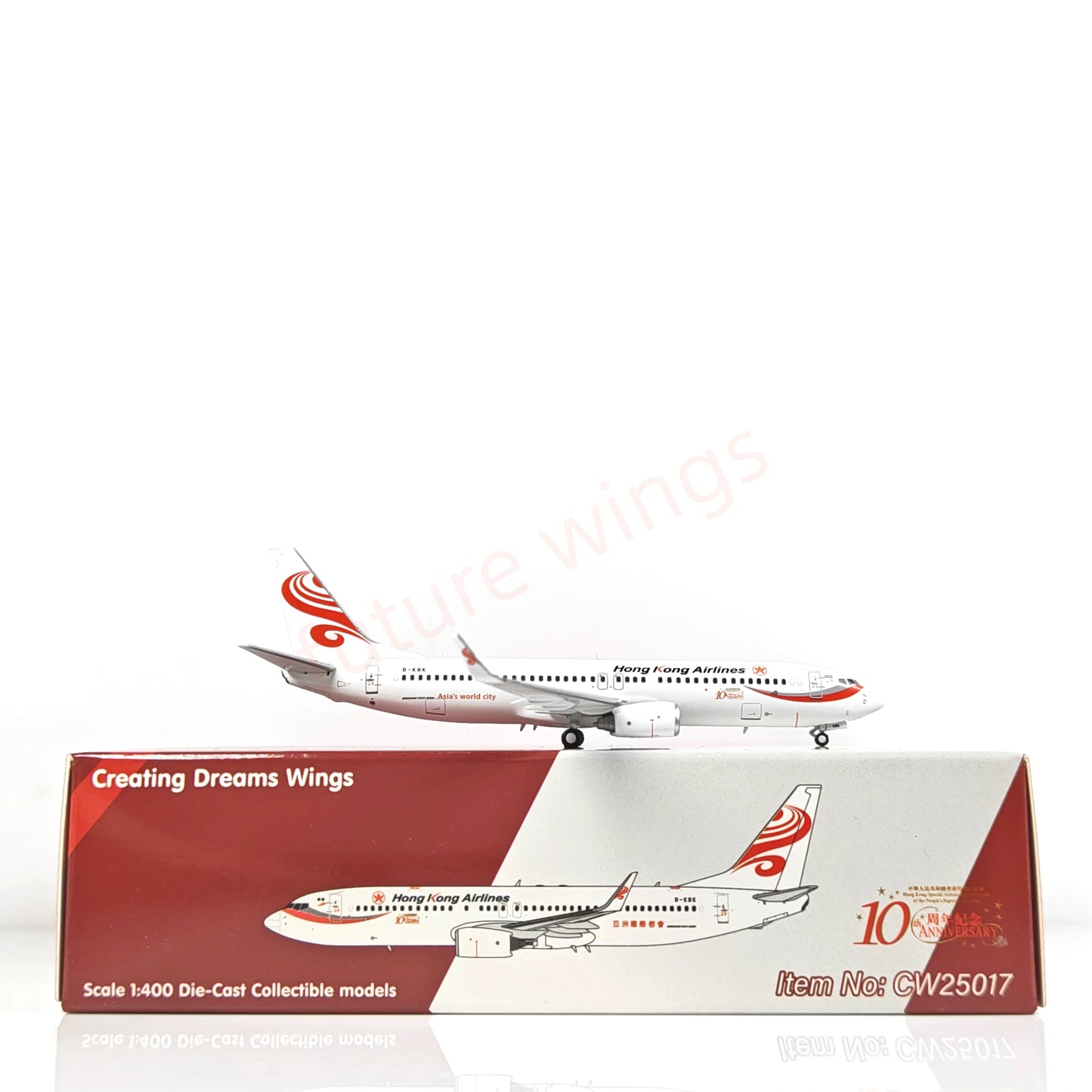1:400 CW MODEL HongKong Airlines B737-800 B-KBK Aircraft Model+Free Tractor