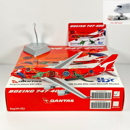 1:400 HX Models Qantas Airways B747-400 VH-OEJ Aircraft Model Free Tractor +Stand