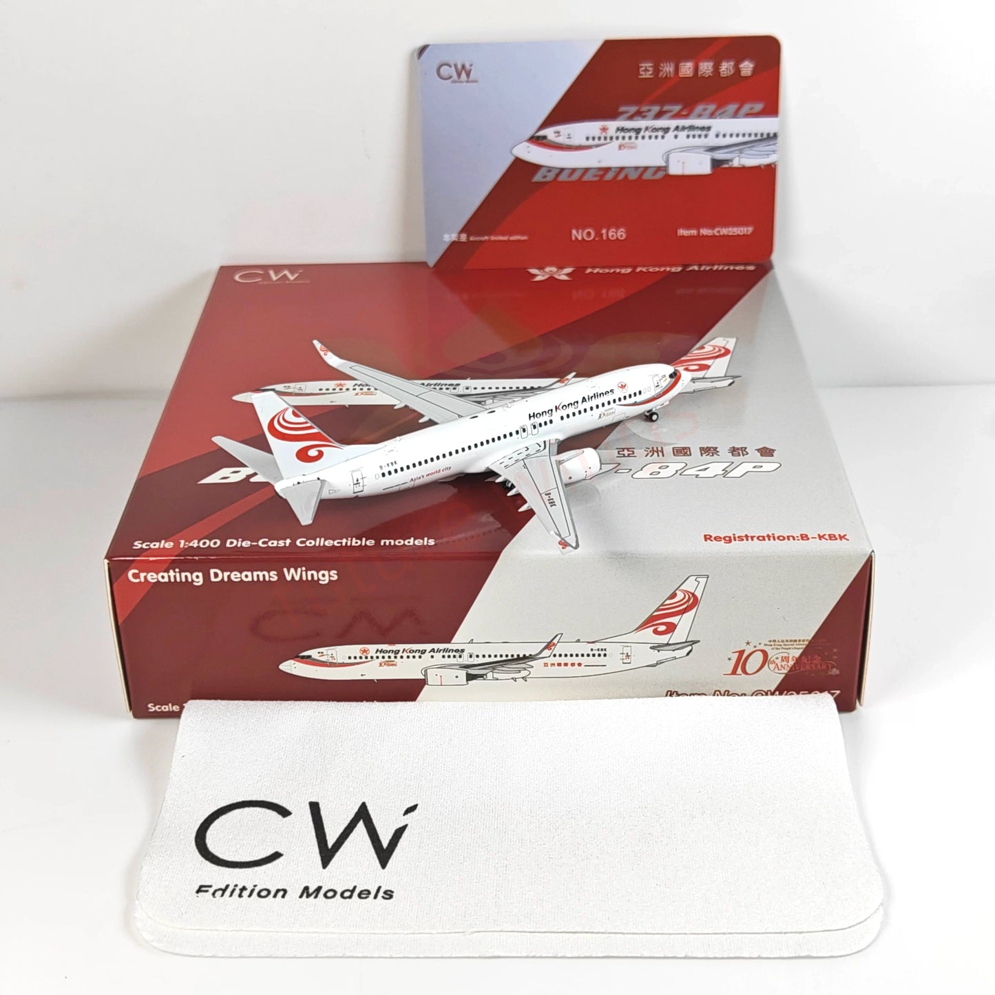 1:400 CW MODEL HongKong Airlines B737-800 B-KBK Aircraft Model+Free Tractor