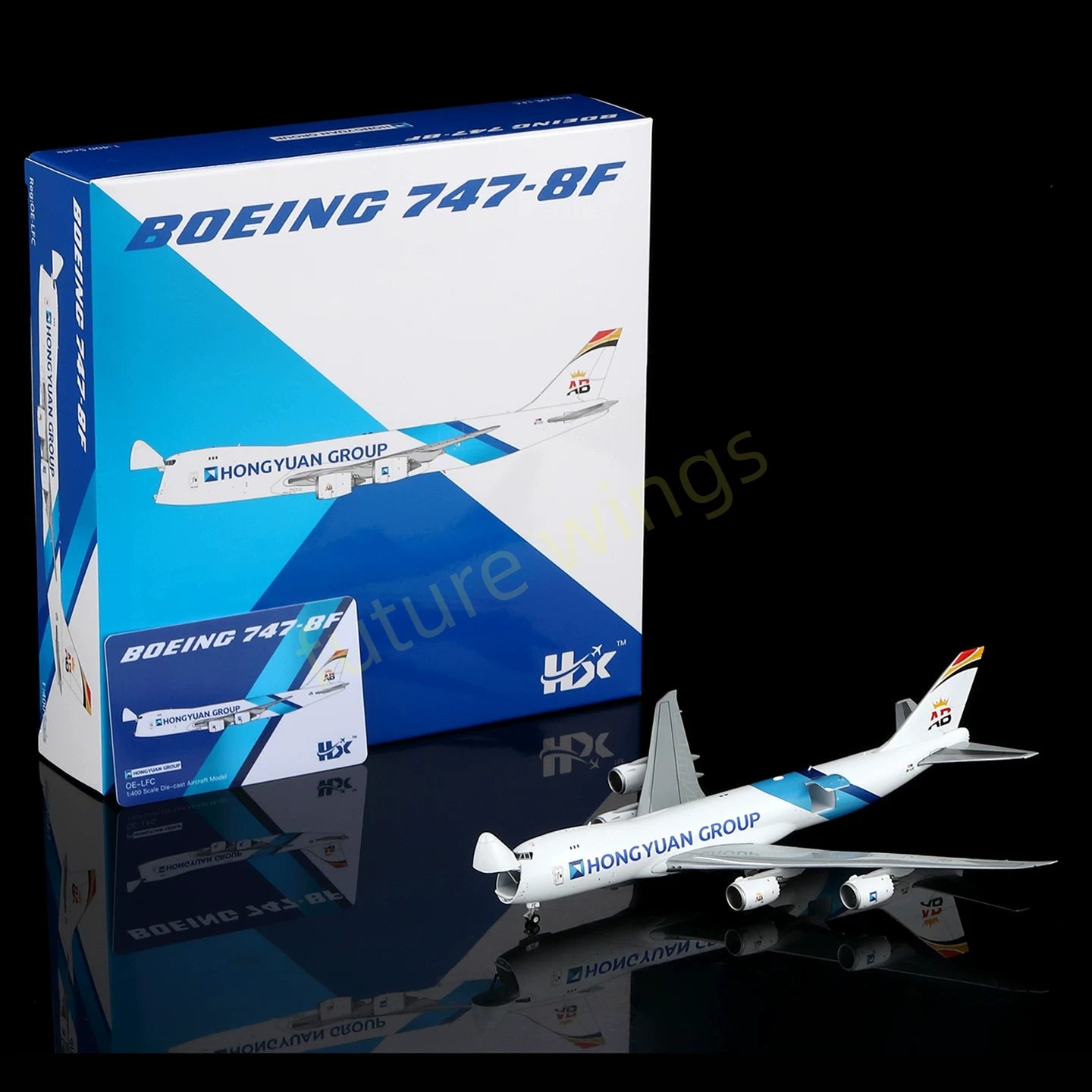 1:400 HX Models Hong Yuan Group B747-8F OE-LFC Aircraft Model Free Tractor+Stand