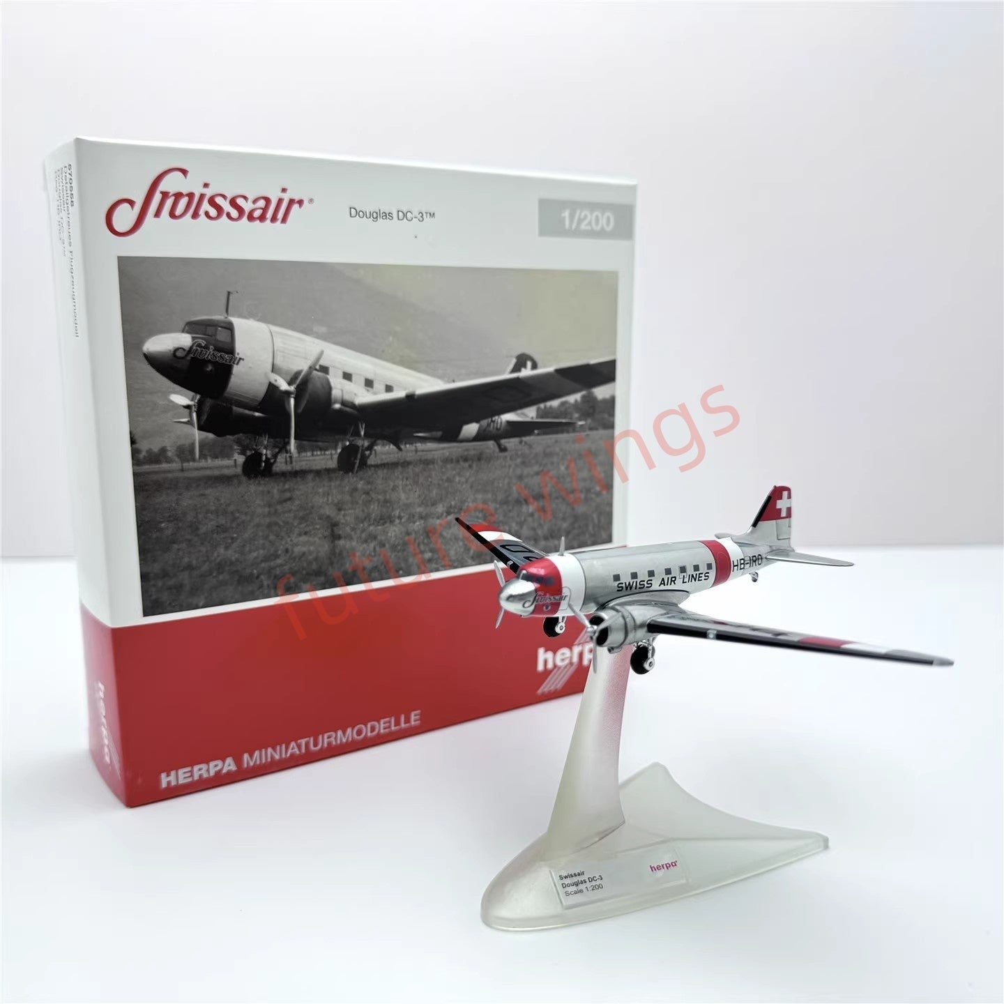 1:200 Herpa Wings PAN AM/Sabena/Swiss/Martin Air Douglas DC-3 Diecast Aircraft Model
