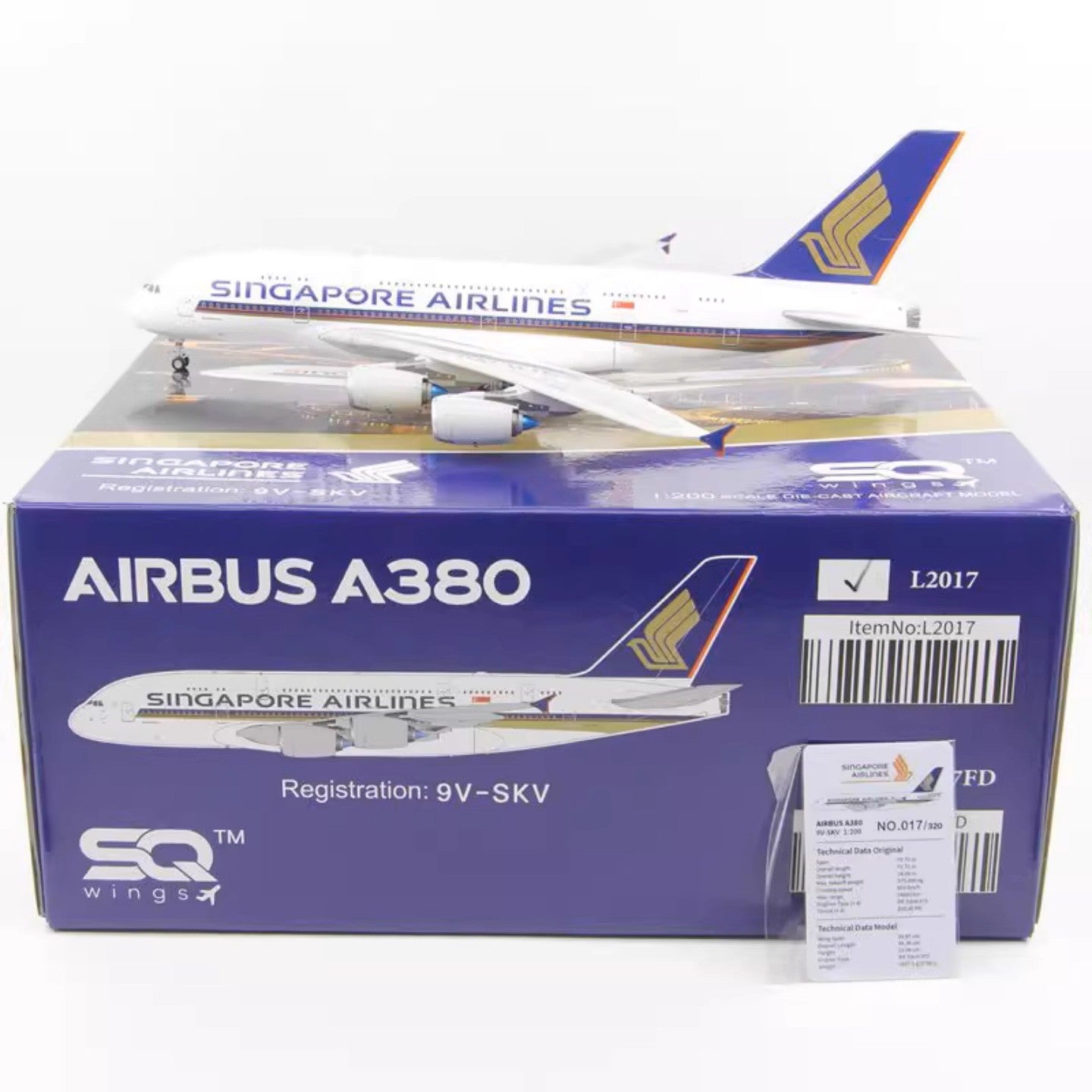1:200 SQ Wings Singapore Airlines A380 9V-SKB 9V-SKV Diecast Aircraft Model