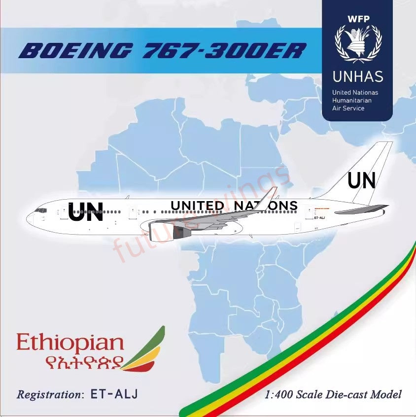1:400 HaHa Model United National B767-300ER ET-ALJ Aircraft Model+Free Tractor