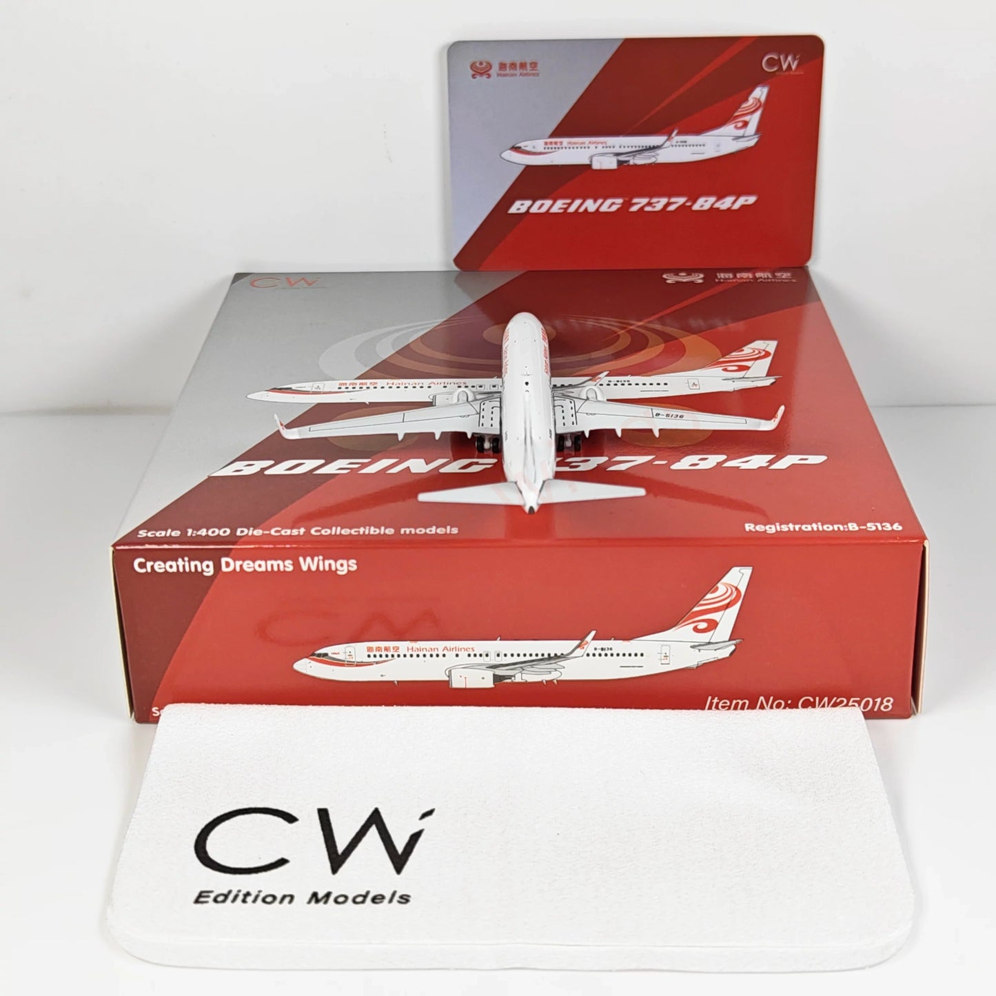 1:400 CW MODEL Hainan Airlines B737-800 B-5136 Aircraft Model+Free Tractor