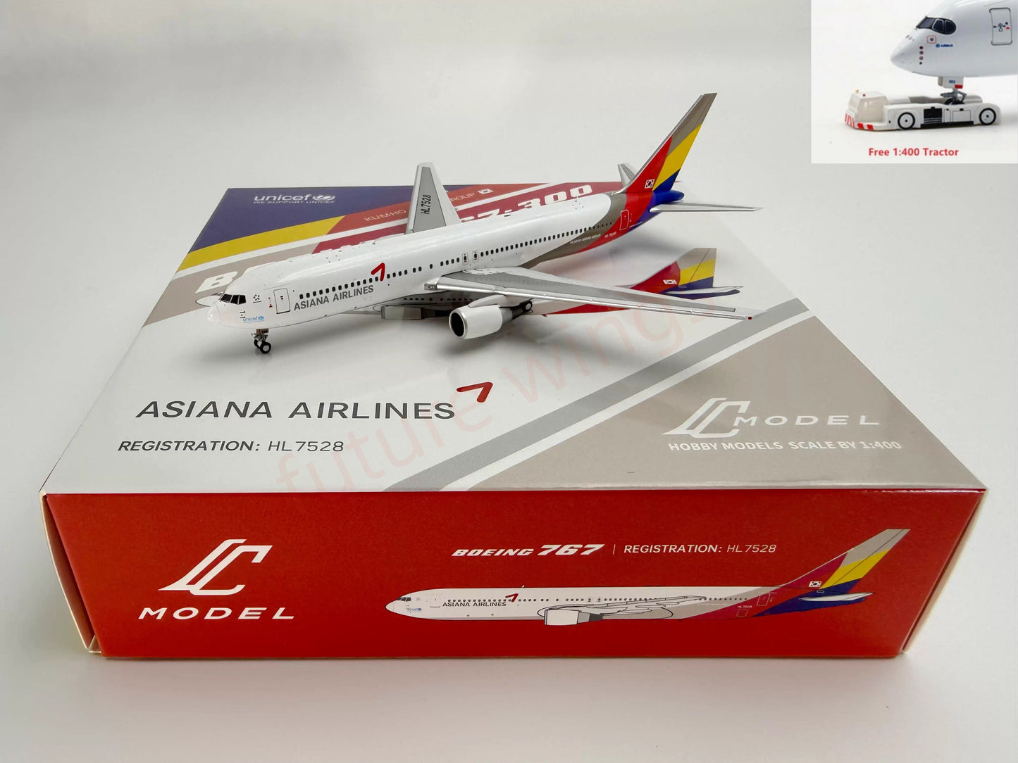 1:400 C Model C0052 Asiana Airlines B767-300ER HL7528 Aircraft Model+Free Tractor