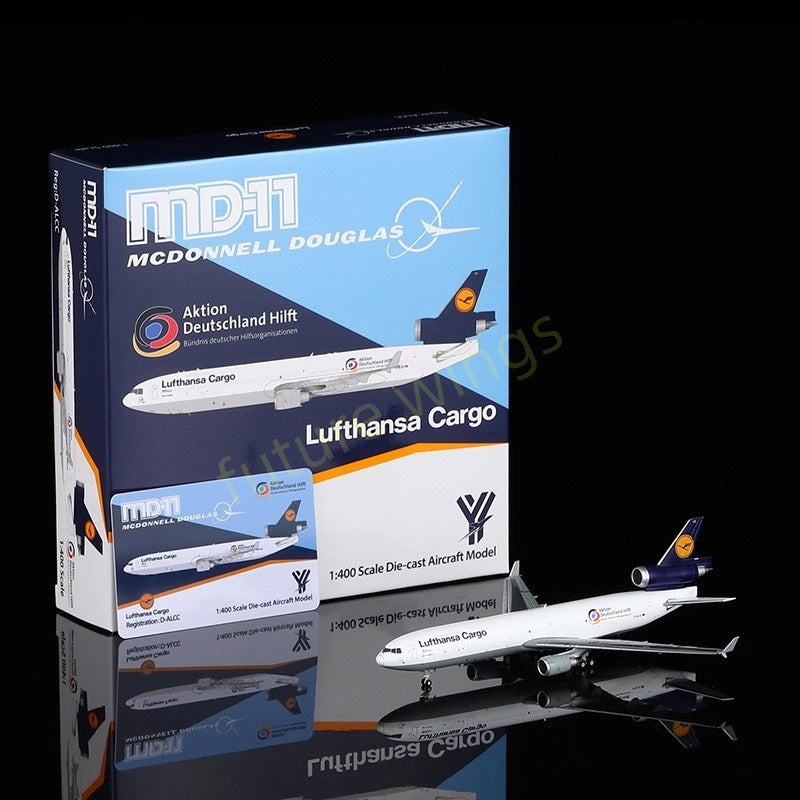 1:400 YY Wings Lufthansa Cargo MD-11 D-ALCC "Aktion Deutschland Hilft" Aircraft Model+Free Tractor